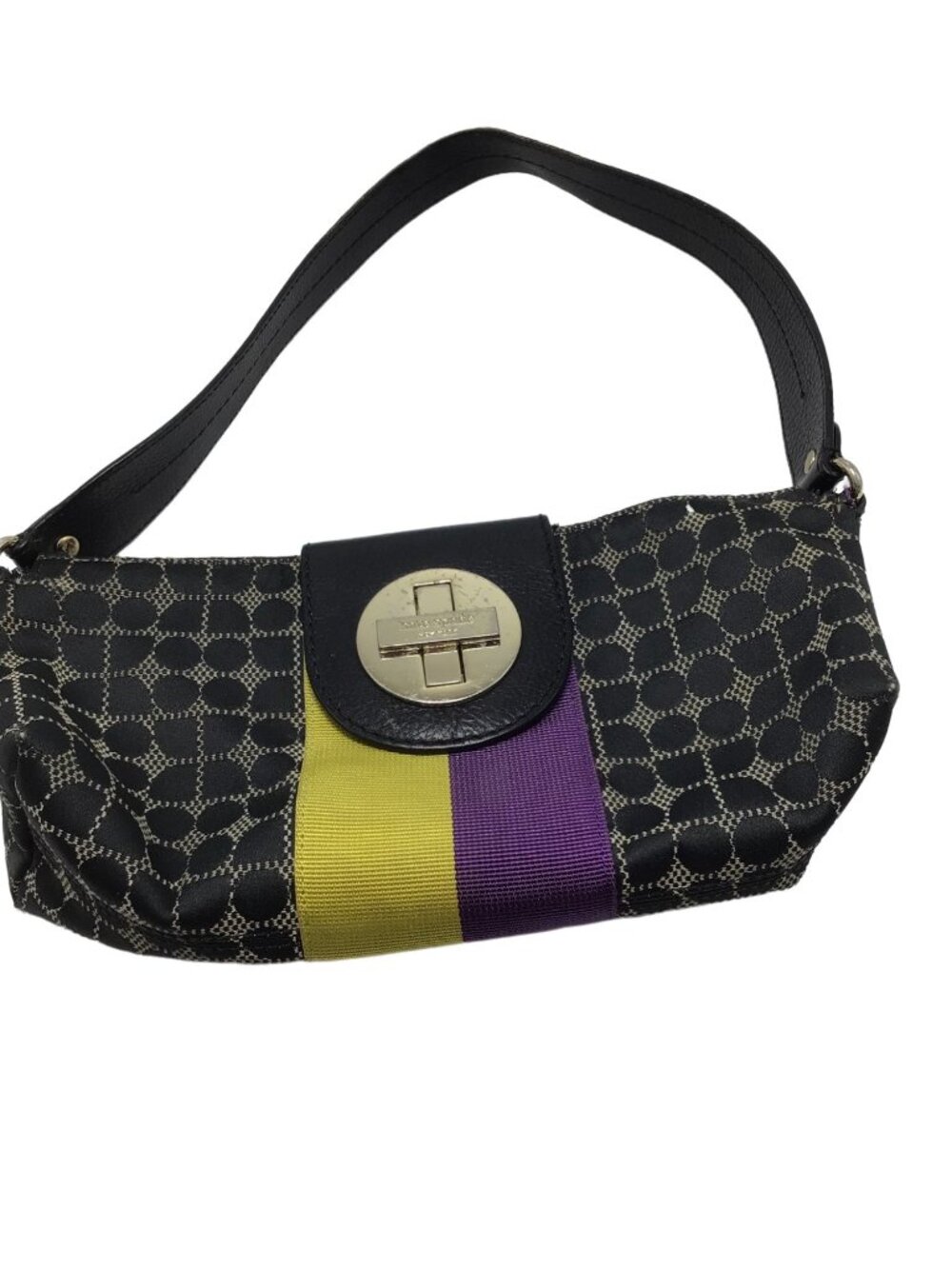 Kate Spade New York Black Canvas Shoulder Bag*Purple/Yellow Stripe*Gold Hardware